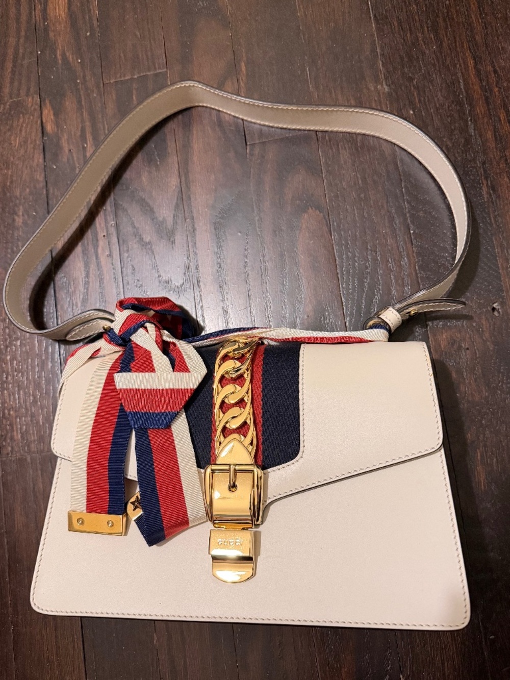 Gucci Leather Sylvie Webbed Tie Bag